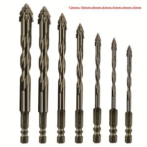Bộ Mũi Khoan Răng Cưa Bốn Cạnh Bằng Cacbua 7 Chiếc Dùng Cho Khoan Khô - Mở Lỗ Trên Gạch Men Gốm Sứ Kính Đá Cẩm Thạch Bê Tông Đá Và Kim Loại