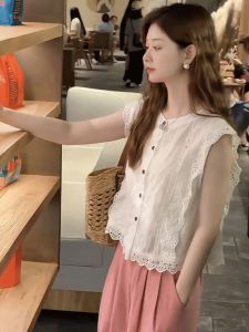 Sleeveless Lace Trim Chemise for Women Summer New Arrival Youthful Casual Versatile Small Sleeve Breathable Top