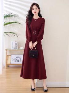 Elegant Long Sleeve Dress Set Womens Spring Autumn High Waist A-Line Skirt Two-Piece Suit Charming Slimming Korean Style