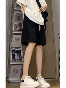 Retro American Rivet Design Workwear Shorts Men Summer Thin Fashion Brand Teenage All-Match Casual Five-Point Pants