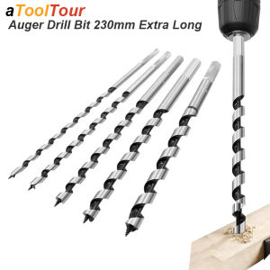 Auger Drill Bits Set Extra Long Extension Spiral Twist Brad Point For Wood Deep Hole Hard Soft Plastic Hex Shank Woodworking