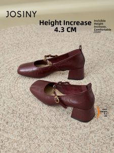 Josiny | Wine Red Mary Jane Shoes High Heel Square Toe 3D Camellia Design