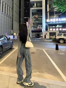 Áo Thun Nữ Dài Tay Phong Cách Harajuku Hàn Quốc Ôm Dáng Màu Trơn Thời Trang Đường Phố Chất Liệu Polyester Co Giãn Cao Cổ Tròn Thích Hợp Cho Mùa Xuân