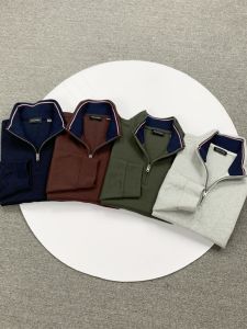 เสื้อสเวตเตอร์คอปกตั้งแบบมีซิปครึ่งตัวสำหรับผู้ชาย ทรงหลวม ผ้าคอตตอนผสมโพลีเอสเตอร์ ระบายอากาศได้ดี ปกติ ปกติ ปกติ