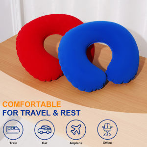 1PC Flocked Inflatable Travel Neck Pillow – Portable Support Cushion Suitable for Use on Planes in Cars and at Home