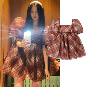 Đầm Công Chúa Ngọt Retro Kẻ Sọc In Hình Hở Lưng Váy Có Dây Kéo Tay Ngắn Váy Voan Cho Mùa Xuân Tiệc Sinh Nhật