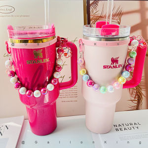 Portable Stanley Straw Cup Girls Heart Ins Colorful Beads Handheld Lanyard Water Bottle Holder Suitable for Everyone