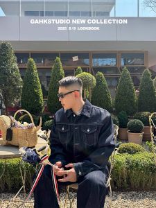 ชุดแจ็คเก็ตยีนส์สไตล์อเมริกันสำหรับผู้ชาย ทรงหลวม ปกโปโล แขนยาว ปกติ ฤดูใบไม้ร่วง/ฤดูหนาว คอลเลกชันฤดูใบไม้ผลิ 2025