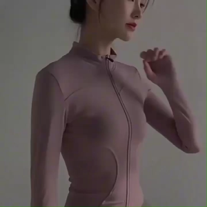 Baju Olahraga Wanita Lengan Panjang Zipper Thumbhole Baju Yoga Gym Fitness Lari Anti UV UPF 50+