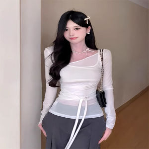 Retro American Lace Long Sleeve T-Shirt Women Early Autumn Slimming Simple Versatile Design Sensation Niche Top Square Collar