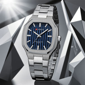 CURREN Square Casual Mens Watches Quartz Clock Stainless Steel Bracelet Simple Business Wristwatch with Luminous Hands