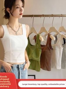 Womens Sports Bra Top Summer White Base Layer Outerwear Strapless Sleeveless Vest with Chest Pad Casual Fashion