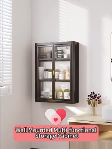 Bathroom Wall Mounted Cabinet with Double PC Door Adjustable Shelf Storage Organizer for Cosmetics Skincare Toiletries Home