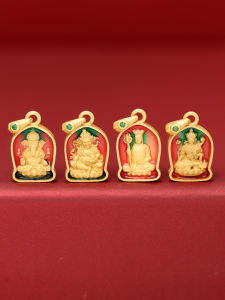 S925 Sterling Silver Gold-Plated Enamel Burnt Blue Earth Tibetan Bodhisattva Yellow God of Wealth White Mother Statue God Slide Pendant DIY Accessories