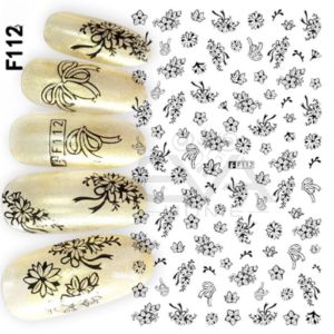 Miếng Dán Móng Tay 3D Nail Sticker Tráng Trí Hoạ Tiết Bông Hoa Nơ Cài Trăng Và Đen Bow Flower F112D