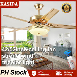 KASIDA retro ceiling fan with light modern ceiling fan with remote control mute DC Motor 3 colors dimming 6 speed wind ceiling fan with led light 52inch ceilings fan for living room dining room bedroom kitchen