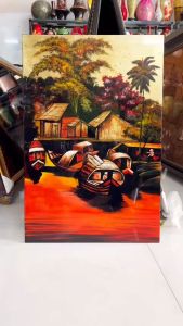 Tranh sơn mài Thanh Bình Lê- ĐỒNG QUÊ VIỆT NAM nền dát vàng / bạc size60x90 cm