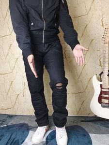 Celana Panjang Jeans Pria Dewasa Hitam Sobek Keren Bahan Melar dan Tebal Premium Exman Denim EXM01S