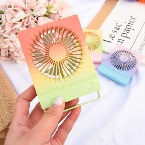 Portable Mini Square Fan Gradient Color USB Charging Three Wind Power Student Desktop Personal Gift Creative Fan Macaron Color