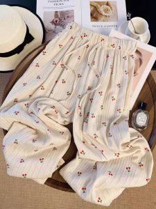 High Waist Straight Leg Casual Pants Womens Summer New Style Versatile Cherry Wide Leg Pants Comfortable Casual Trousers