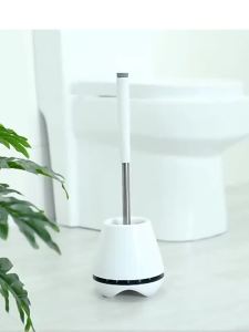 Luxury Silicone Toilet Brush with Ventilated Holder Toilet Brush with Stainless Steel Handle and Quick Dry Antibacterial Holder