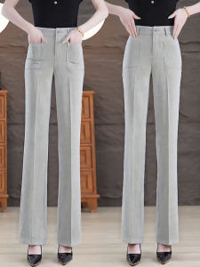 XIANGHOUMINCHU | Grey Light Cotton Linen Flared Pants Summer High Waist Casual Lightweight