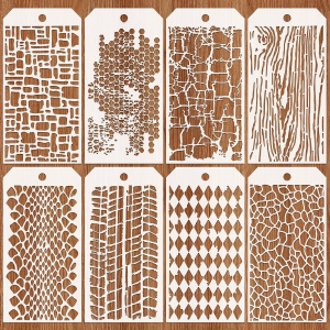 8PCS 9.45×4.72inch Texture Pattern Painting Stencil Set for DIY Craft Wall Wood Fabric Decoration