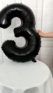 【Happy Time Combine Set】32" Black Foil Number Balloon Lobo for 1st Birthday Debut Baby Shower Christening Wedding Anniversary Party Backdrop Decor Supplies