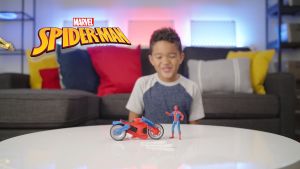 Marvel Spider-Man Web Blast Cycle 4-Inch Action Figure with Vehicle and 2 Web Projectiles Kids Playset for Ages 4 and Up