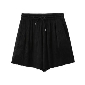 URLAZH | Summer Classic Black Cooling Loose A-Line Elastic Waist Tencel Short