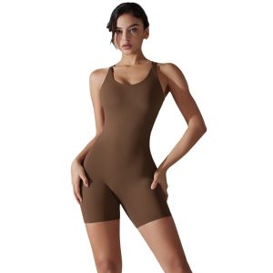 Ozalctree Bộ yoga Romper backless Set tập thể dục bodysuit áo liền quần co giãn quần áo tập thể dục nâng thể thao ôm bụng gầy