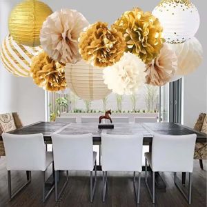 11PCS Gilded Rose Gold Round Lantern Honeycomb Ball Folding Lantern Birthday Bachelor Party Wedding Holiday Decorations