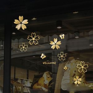 Modern Minimalist Pink Cherry Blossom Window Sticker Clothing Store Decorative Background Wall Decal Popular Spring Womens Door Mural