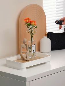 Nordic Wooden Tray Perfume Skin Care Organizer Organiser Jewelry Table Decoration Round White Wood Color