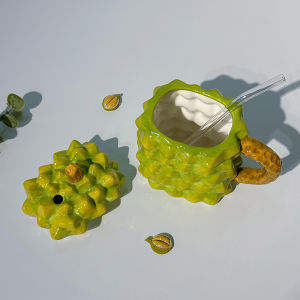 Unique Ceramic Durian Mug With Lid