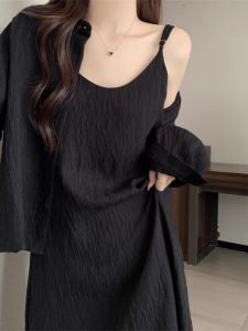 Plus Size Womens Dress 300lbs Elegant Slimming Strap Dress Loose Fashion Streetwear Base Skirt Outerwear Set Summer