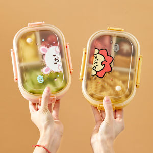 WORTHBUY Detachable 3 Grids Plastic Lunch Box Kids Portable Cartoon Divided Bento Box Leak-proof Lunch Food Container Microwave