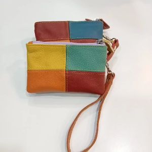 กระเป๋าใส่เหรียญหนังแท้แซนวิช สลับสี ขนาดกว้าง5นิ้ว สูง3.5นิ้ว