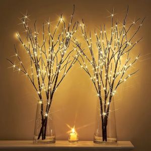 50LED Copper Wire White Birch Branch Lights Battery Powered String Lights for Bedroom Living Room Table Home Decorations