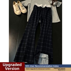 LIUBU | Black Slash Plaid Thin Summer Patch Waist CleanFit Straight Leg Flared Pants