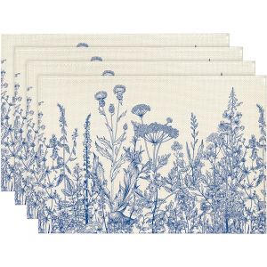 VIKAMA Mori Plant Placemats สีฟ้าและสีขาว Dandelion Thistle สแกนดิเนเวียนสไตล์ร้านอาหารน้ําชายามบ่ายตกแต่ง