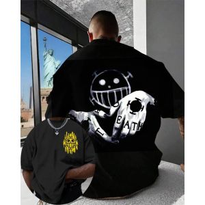 เสื้อยืดวันพีซผู้ชายลายคิลเลอร์ สำหรับฤดูร้อนและฤดูใบไม้ร่วง อนิเมะญี่ปุ่น เสื้อแขนสั้นเด็กผู้ชาย สไตล์เรโทร ทรงหลวม ชุดคู่พ่อแม่ลูก