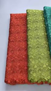 Luxury Beige Guipure Cord Lace Fabric With Rhinestones African Nigerian Floral Water Soluble Lace For Wedding Party Dress Sew