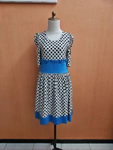 mini midi dress wanita putih polkadot hitam M L cewek lengan pendek santai cute
