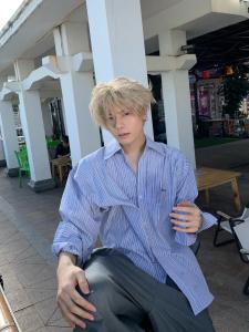 Retro American Style Striped Shirt Loose Fit Casual Womens Design Sense Blue White Embroidery Long Sleeve Autumn New Arrival