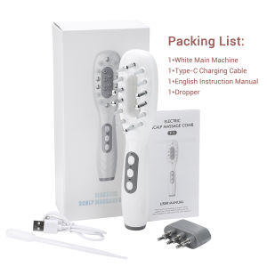 Electric Scalp Massage Comb Red Blue LED Light Therapy EMS Vibration Massage Brush Anti-Hair Loss Medicine Scalp Oil Applicator