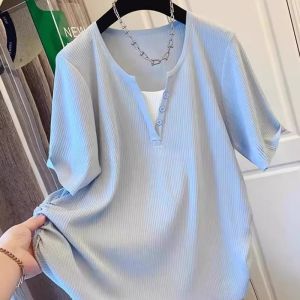 เสื้อยืดคอกลมแขนสั้นผ้าถักหลวมๆ สำหรับผู้ชายและผู้หญิงไซส์ใหญ่ ฤดูร้อน 2025 ที่สวมใส่สบายและมีสไตล์