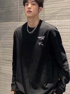 Áo Thun Cotton Dài Tay Màu Đen Phong Cách Mỹ Thường Ngày Rộng Rãi Mùa Thu 2025 Thiết Kế Mới Thương Hiệu Hợp Thời Trang Áo Thun