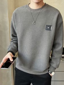 ROMON | Lormen Mens Casual Long Sleeve Round Neck Sweatshirt Base Layer Shirt Fashionable Urban Style Autumn Season Antibacterial Polyester Fiber