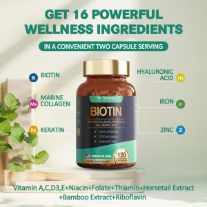 Biotin | Collagen | Axit Hyaluronic | Keratin - Thực phẩm bổ sung đã được kiểm nghiệm lâm sàng - Hỗ trợ mọc tóc da và móng - 10000 mcg Vitamin B2 B3 B6 & B7 + B1 - Nam và nữ | 120 viên nang